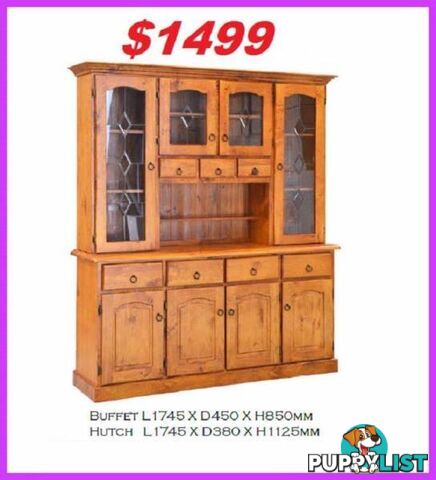 NEW Buffet Hutch Lead Light Solid. All Sizes. RENT KEEP $9.25 PW