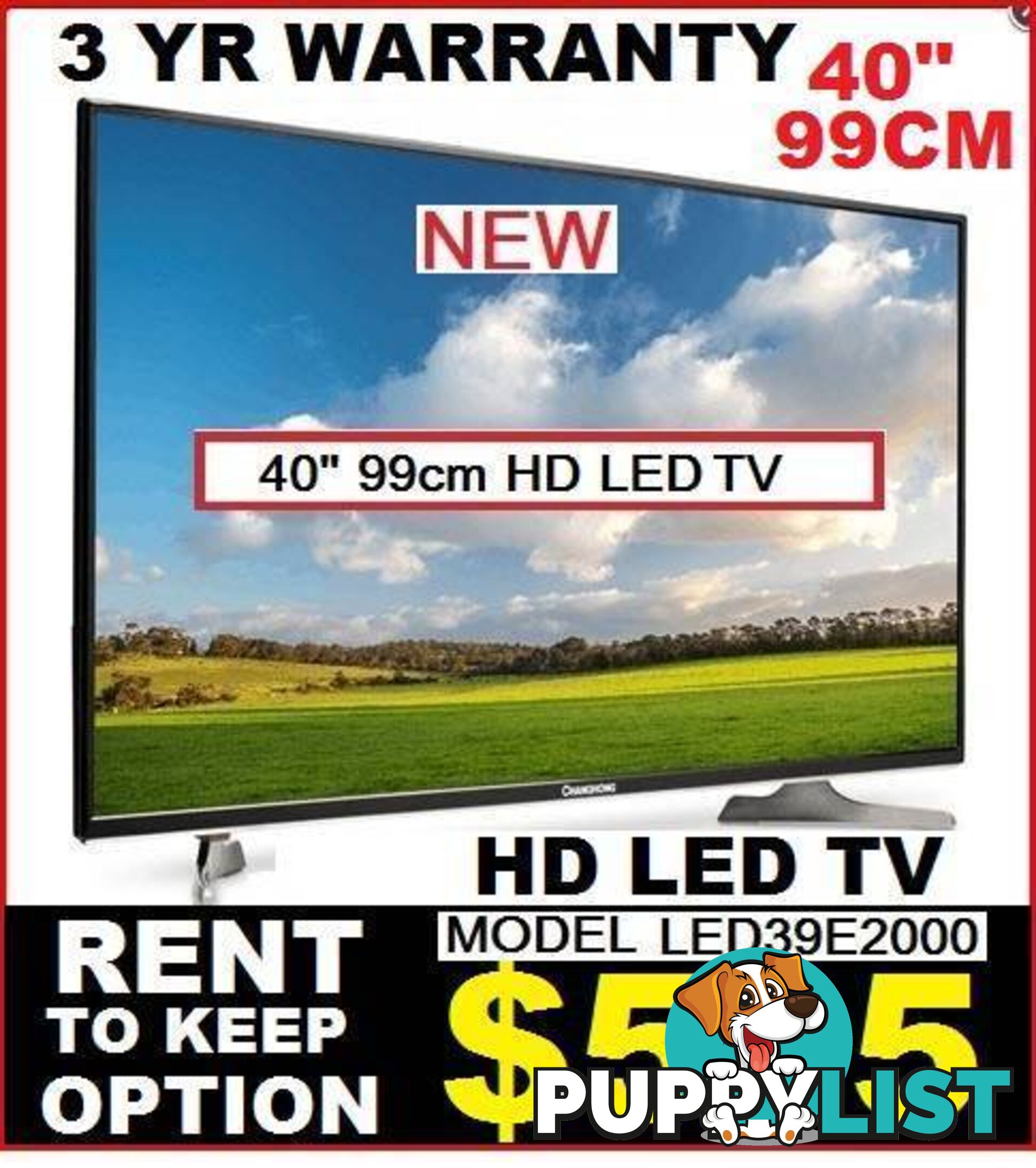 New TELEVISION. 99cm HD LED $595. 3YR WARRANTY. RENT KEEP OPTION