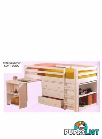 NEW BUNKS SINGLE WITH BOOKCASE DESK+DRAWERS. RENT $13.70PW