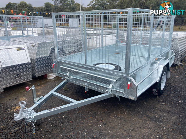 GALVANISED TRAILER 8X5 600MM CAGE, MANUAL TILT, L/T WHEELS, S/W