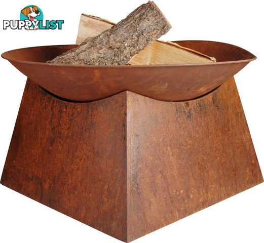 RUSTIC SQUARE BASE ROUND FIREBOWL W/ BASE 56.5X56.5X34CM