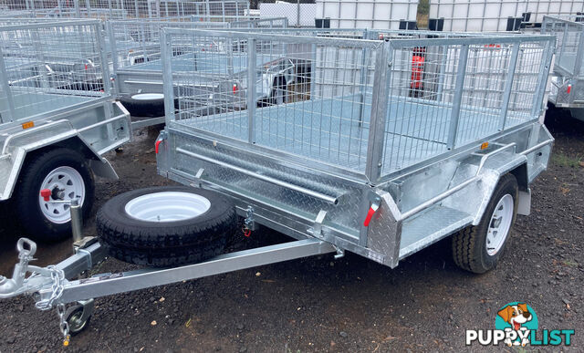 GALVANISED TRAILER 7X5 600MM CAGE, MANUAL TILT, L/T WHEELS, S/W