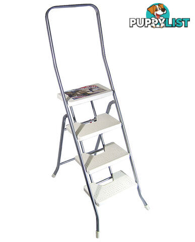 LADDER, 4 STEP, SILV. WHITE STEPS, PATENTED SLIDING ACTION,LONG LT552-4H