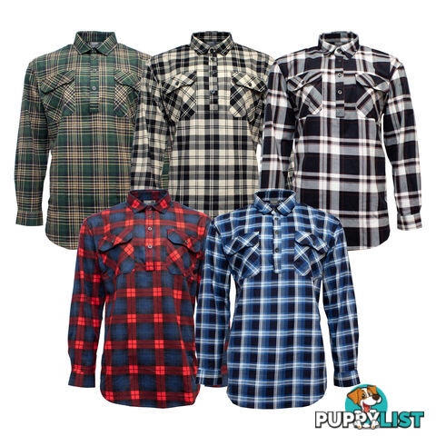 MENS FLANNELETTE SHIRT CLOSED FRONT/HALF PLACKET