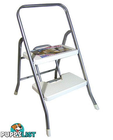 LADDER, 2 STEP, SILVER. WHITE STEPS, PATENTED SLIDING ACTION LT552-2