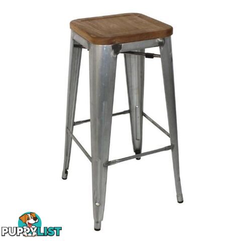 Galvanised Steel High Stool with Timber Seat Pad Set of 4