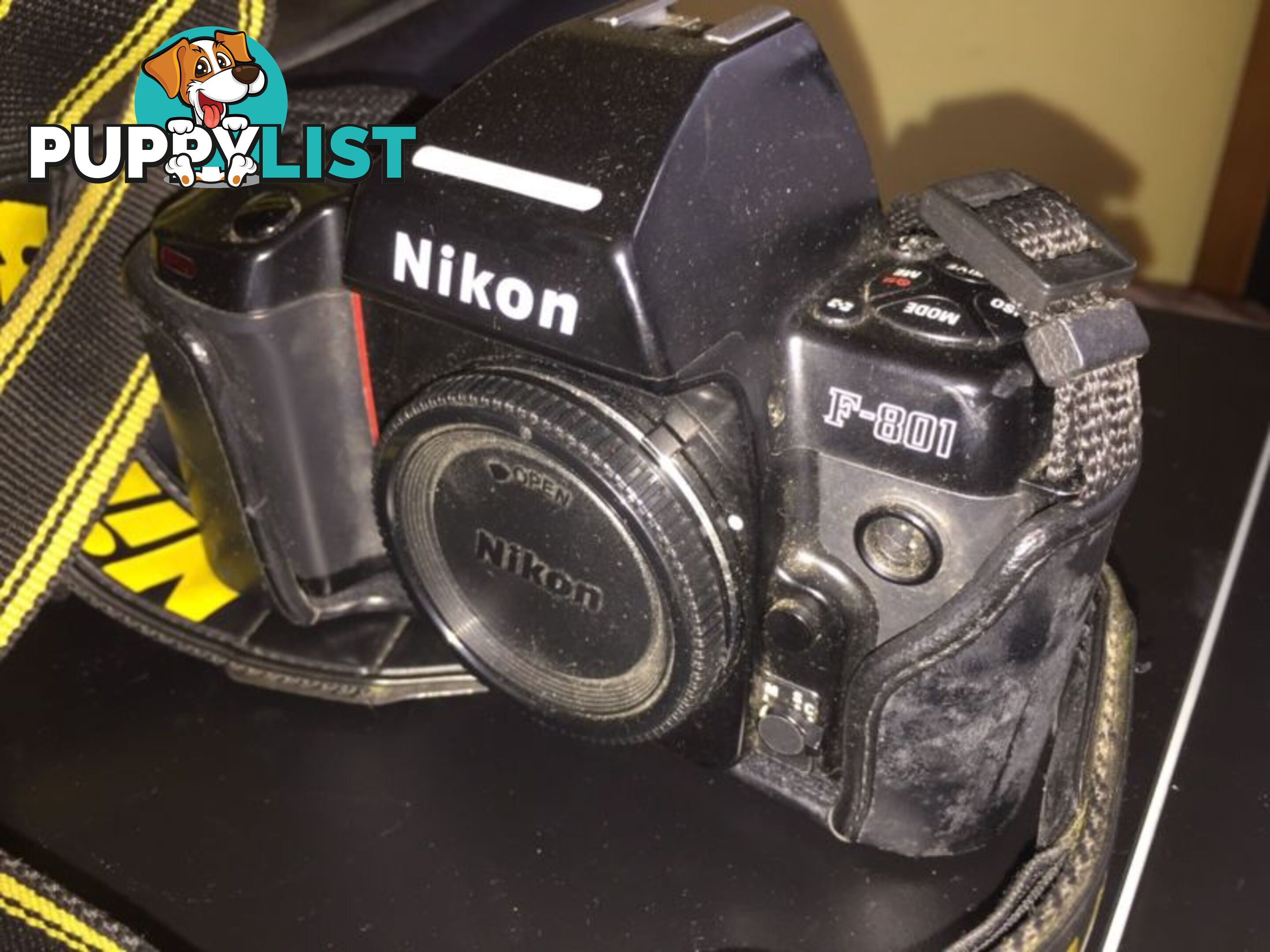 Nikon F801 camera in case and Strap