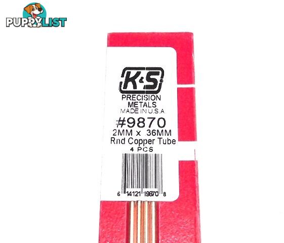 K&S METAL #9870 COPPER ROUND TUBE 2X300MM 4PCS - K &amp; S METALS