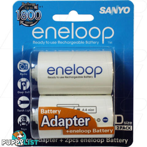 ENELOOP  ADAPTERS D SIZE WITH 2XAA BATTERIES