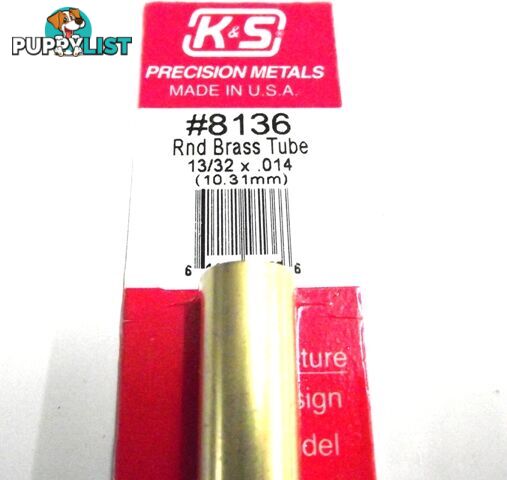 K&S METAL #8136 13/32' OD BRASS TUBE 1PC - K &amp; S METALS