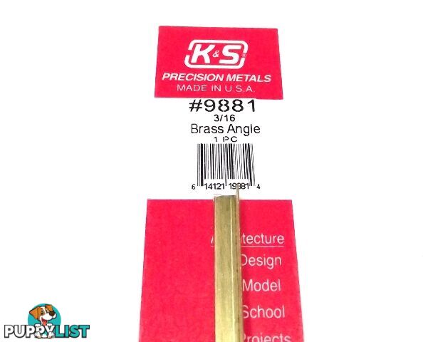 K&S METAL #9881 BRASS ANGLE 3/16X300MM 1PCS - K &amp; S METALS