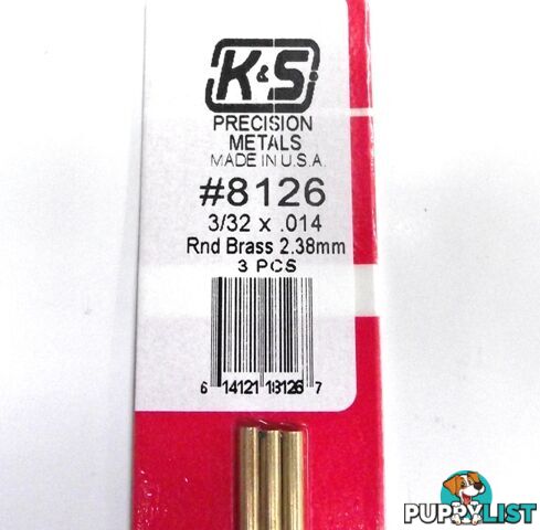 K&S METAL #8126 3/32' OD BRASS TUBE 3PCS - K &amp; S METALS