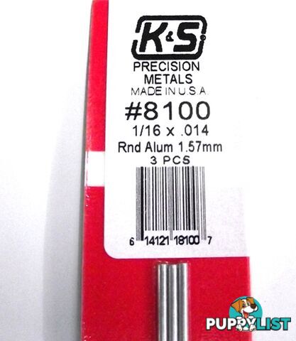 K&S METAL ROUND #8100 1/16' OD  ALUMINIUM TUBE 3PCS - K &amp; S METALS