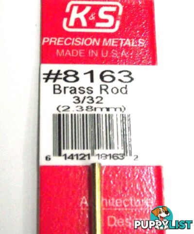 K&S METAL #8163 3/32' SOLID BRASS ROD 1PC - K &amp; S METALS