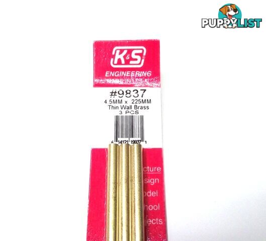 K&S METAL #9837 BRASS ROUND TUBE 4.5X300MM 3PCS - K &amp; S METALS