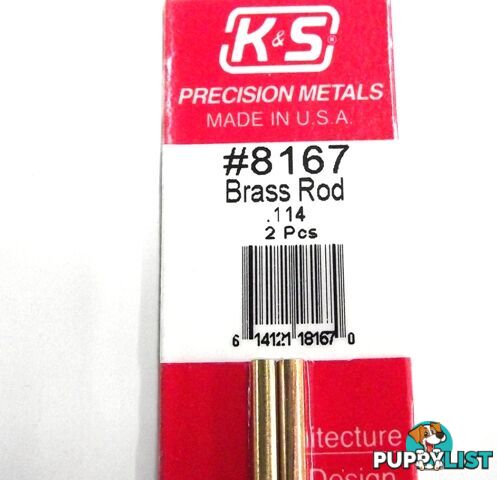 K&S METAL #8167 .114 SOLID BRASS ROD 2PCS - K &amp; S METALS