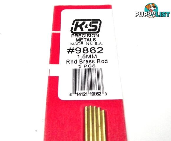 K&S METAL #9862 BRASS ROD 1.5X300MM 5PCS - K &amp; S METALS