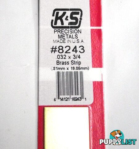 K&S METAL #8243 .032 X 3/4' BRASS STRIP 1PC - K &amp; S METALS