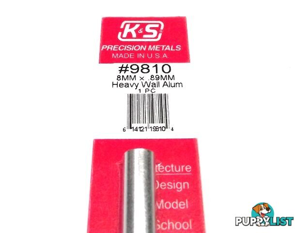 K&S METAL #9810 ALUMINIUM ROUND TUBE THICK WALL 8X300 - K &amp; S METALS