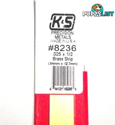 K&S METAL #8236 .025 X 1/2' BRASS STRIP 1PC - K &amp; S METALS