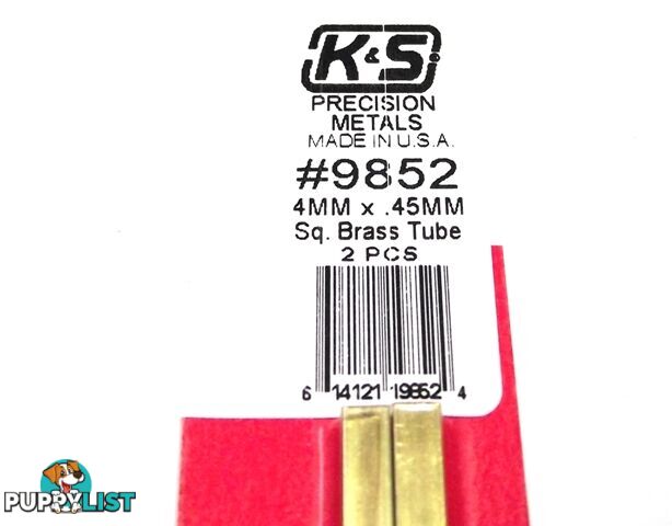 K&S METAL #9852 BRASS SQUARE TUBE 4mm x .45mm x 300mm 2PCS - K &amp; S METALS