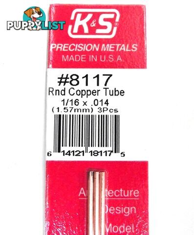 K&S METAL #8117 1/16' OD COPPER TUBE 3PCS - K &amp; S METALS