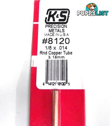 K&S METAL #8120 1/8' OD COPPER TUBE 1PC - K &amp; S METALS