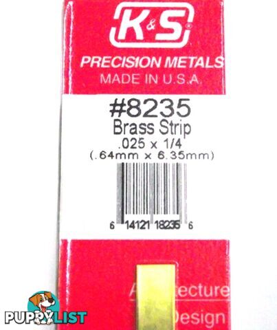 K&S METAL #8235 .025 X 1/4' BRASS STRIP 1PC - K &amp; S METALS