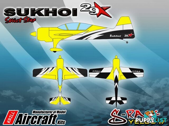 KRILL SUKHOI 29-37% RACE YELLOW Clear Canopy Fitted - KRILL AIRCRAFT AUSTRALIA