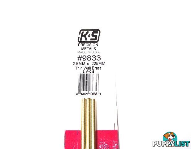 K&S METAL #9833 BRASS ROUND TUBE 2.5X300 3PCS - K &amp; S METALS