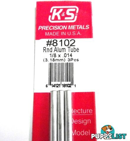 K&S METAL ROUND #8102 1/8' OD  ALUMINIUM TUBE 3PCS - K &amp; S METALS