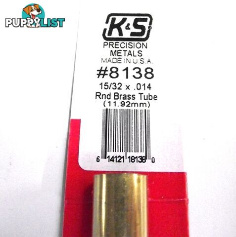 K&S METAL #8138 15/32' OD BRASS TUBE 1PC - K &amp; S METALS