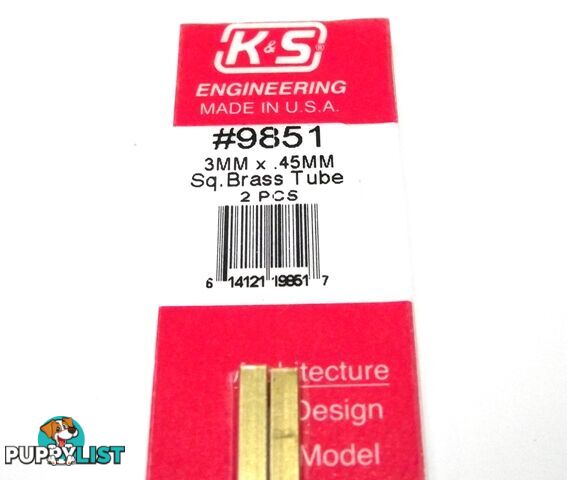 K&S METAL #9851 BRASS SQUARE TUBE 3X300MM 2PCS - K &amp; S METALS