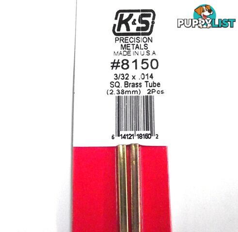 K&S METAL #8150 3/32' OD SQUARE BRASS TUBE 2PC - K &amp; S METALS