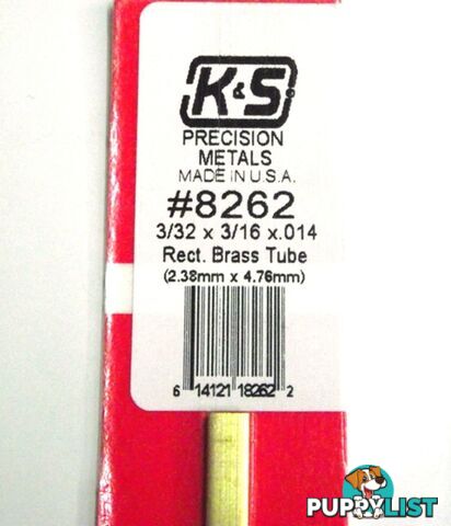 K&S METAL #8262 3/32 X 3/16 RECTANGLE BRAS TUBE 1PC - K &amp; S METALS