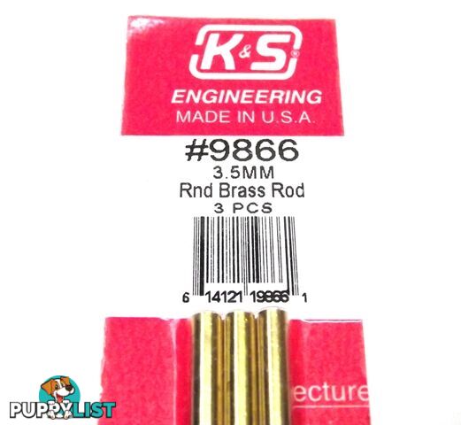 K&S METAL #9866 BRASS ROD 3.5X300MM 3PCS - K &amp; S METALS