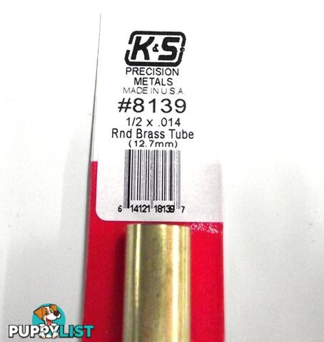 K&S METAL #8139 1/2' OD BRASS TUBE 1PC - K &amp; S METALS