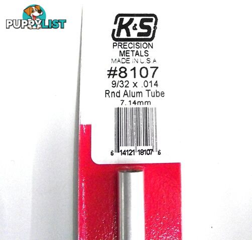 K&S METAL ROUND #8107 9/32' OD  ALUMINIUM TUBE 1PC - K &amp; S METALS