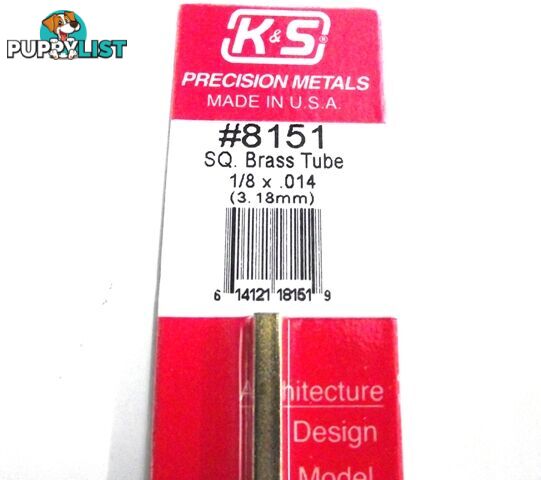 K&S METAL #8151 1/8' OD SQUARE BRASS TUBE 1PC - K &amp; S METALS