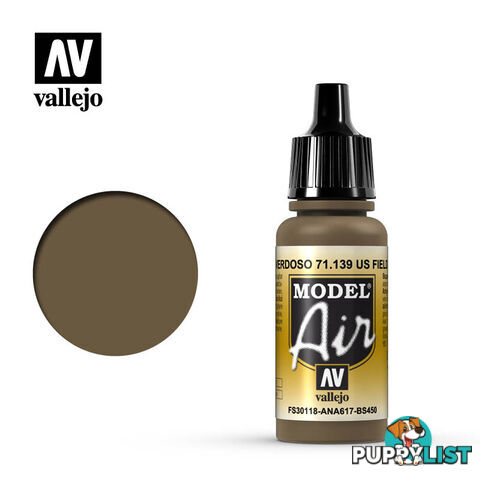 VALLEJO MODEL AIR ACRYLIC PAINT US FIELD DRAB 71139 - VALLEJO