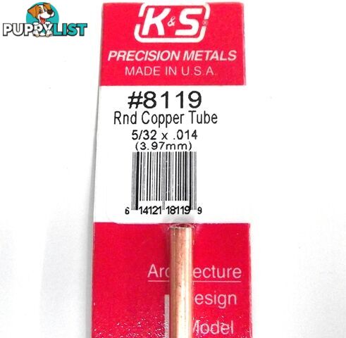 K&S METAL #8119 5/32' OD COPPER TUBE 1PC - K &amp; S METALS