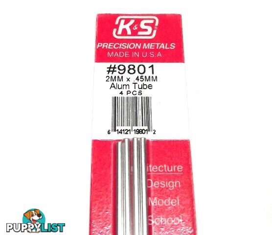 K&S METAL #9801 ALUMINIUM ROUND TUBE 2X300MM 4PCS - K &amp; S METALS