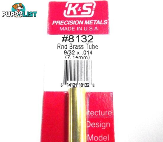 K&S METAL #8132 9/32' OD BRASS TUBE 1PC - K &amp; S METALS