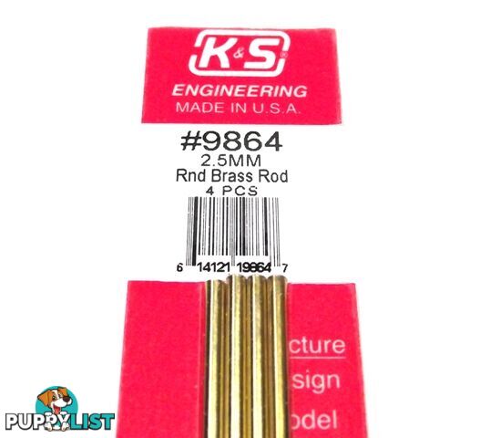 K&S METAL #9864 BRASS ROD 2.5X300MM 4PCS - K &amp; S METALS