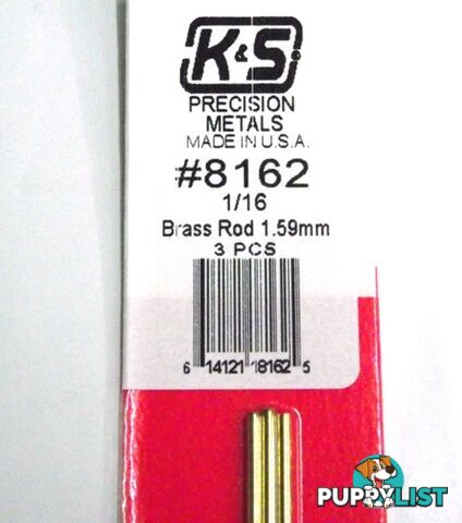 K&S METAL #8162 1/16' SOLID BRASS ROD 3PCS - K &amp; S METALS