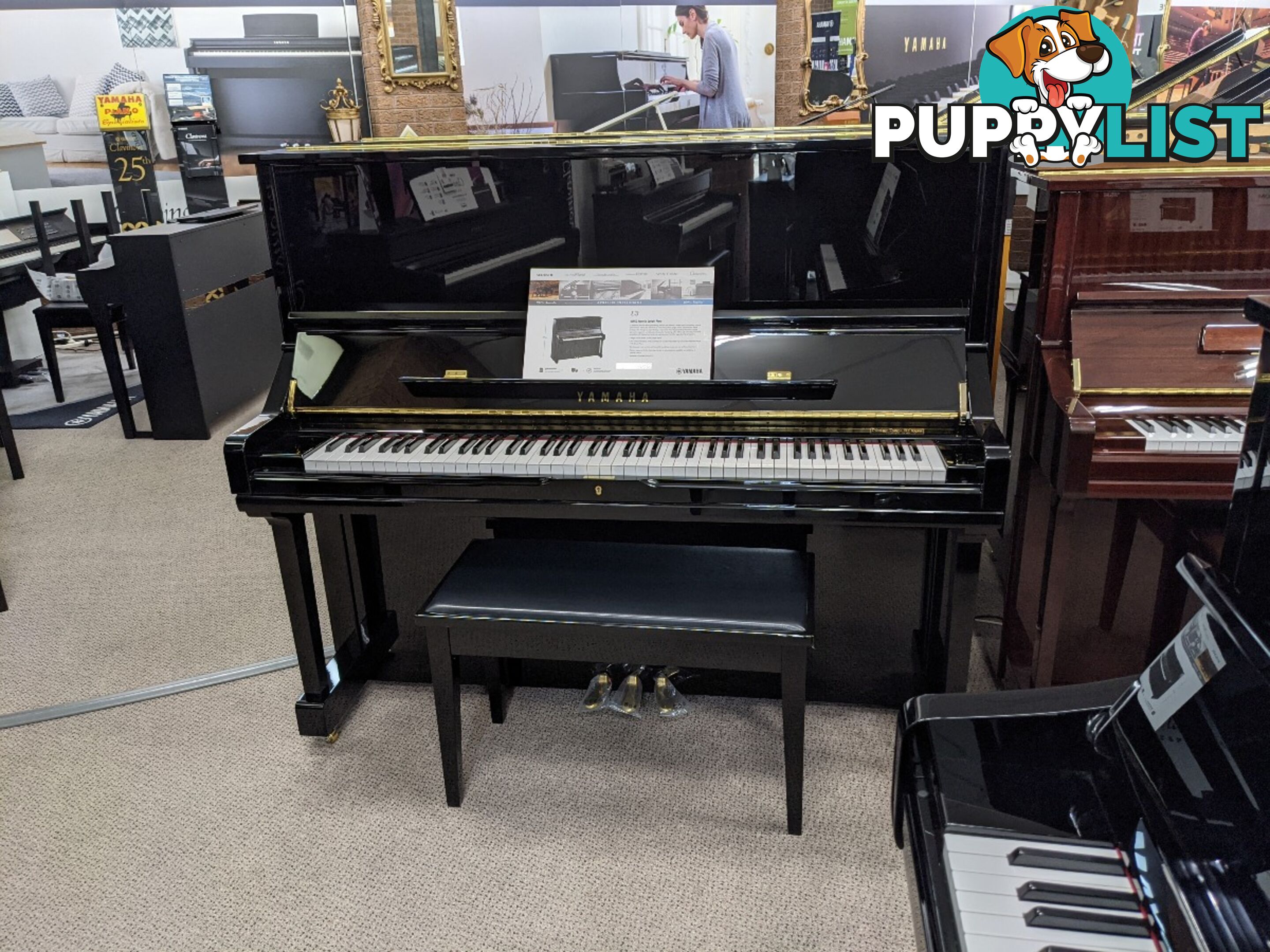 Yamaha U3PEQ Acoustic Upright Piano Polished Ebony