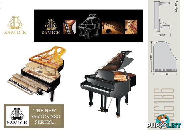 186cm Samick Grand Piano Ebony Polished NSG186