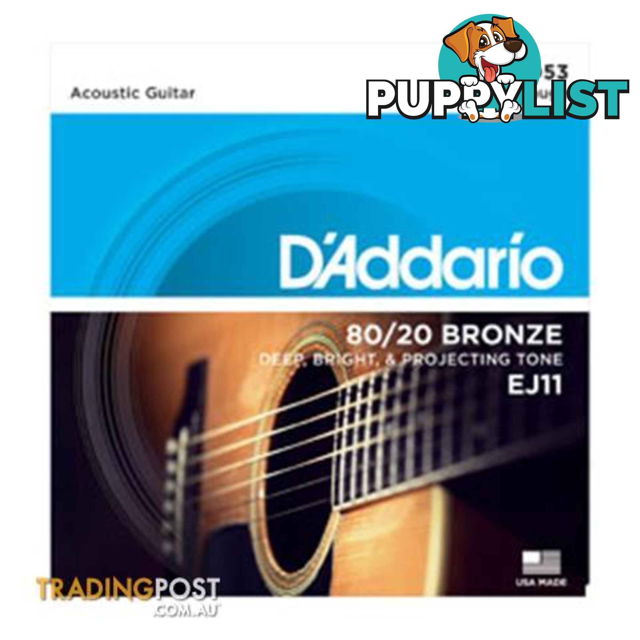 D'Addario's  EJ11 80/20 Bronze Acoustic Guitar Strings, Light, 12-53