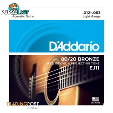 D'Addario's  EJ11 80/20 Bronze Acoustic Guitar Strings, Light, 12-53