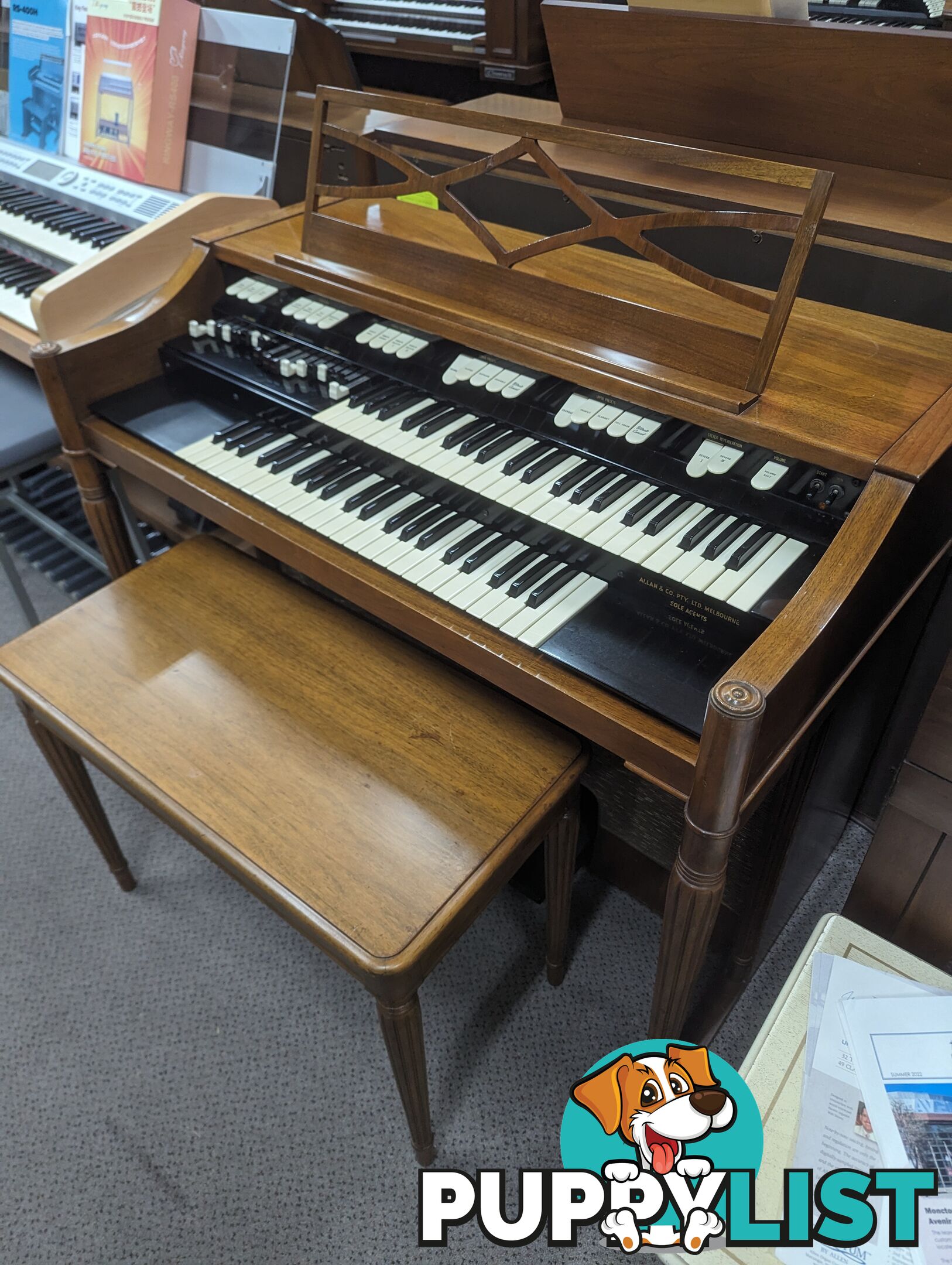 Hammond M100 Series Tone Wheel Organ - M-111, tradition style in walnut.